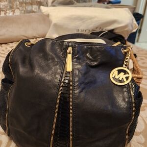 Michael Kors Black Shoulder Bag with Gold Accents